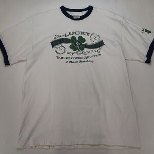 90s Lucky Brand White Tee with Green and Blue Shamrock Graphic